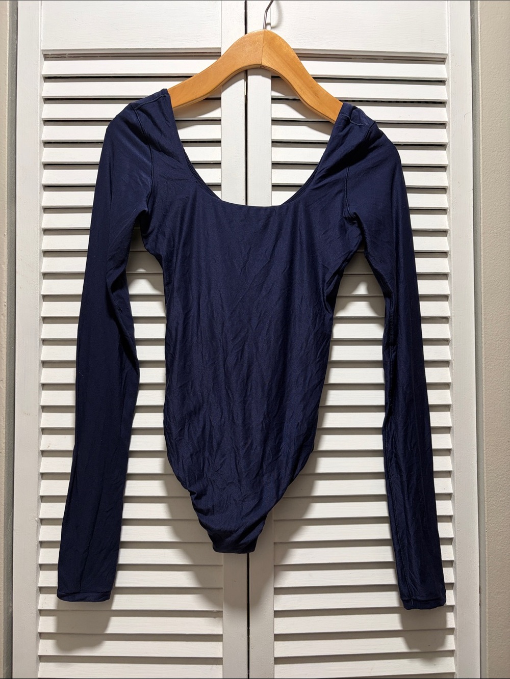 aerie Navy Long Sleeve Scoop-Back Bodysuit